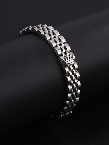One Simple and Fashionable Silver Stainless Steel Bracelet with Three Crown Charms