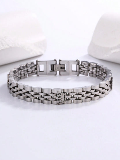 One Simple and Fashionable Silver Stainless Steel Bracelet with Three Crown Charms