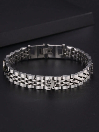 One Simple and Fashionable Silver Stainless Steel Bracelet with Three Crown Charms