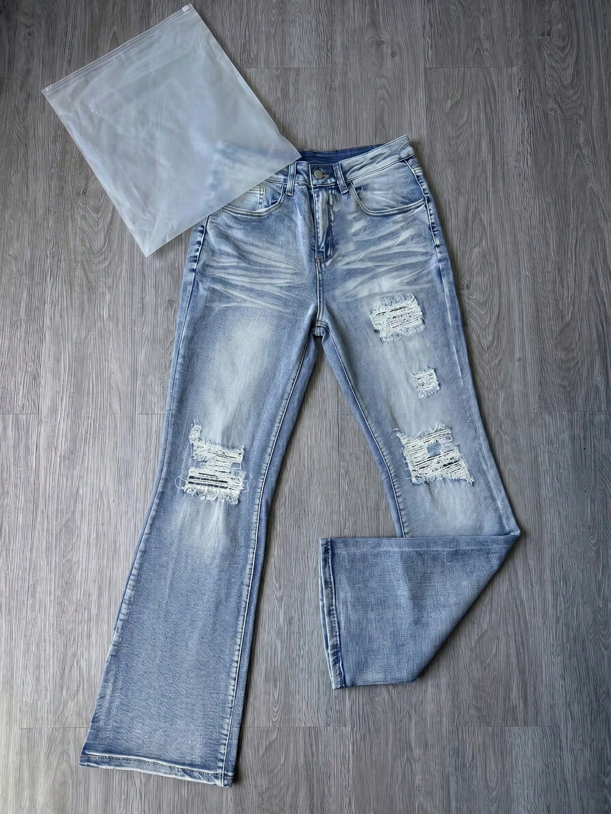 Men'S Denim Jeans Flared Leg Jeans, Slim Fit Distressed Flare Leg Jeans, Y2K Stacked Jeans, Seasonal Wear