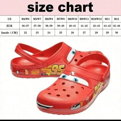 FIFA Co-Branded Cartoon IP Lightning Mac Red Clog Shoes, No. 95 Racing Theme Print, Soft Sole, Anti-Slip, Breathable, Casual Sandals, Summer Outdoor Beach Versatile Style
