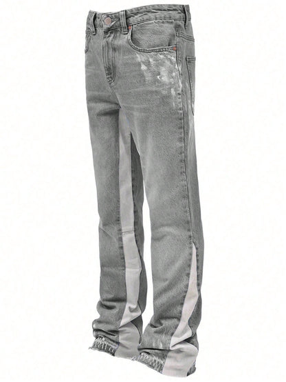 ROMWE MEN Street Life Spring/Summer Casual Men'S Distressed Patchwork Flare Jeans (Random Print)