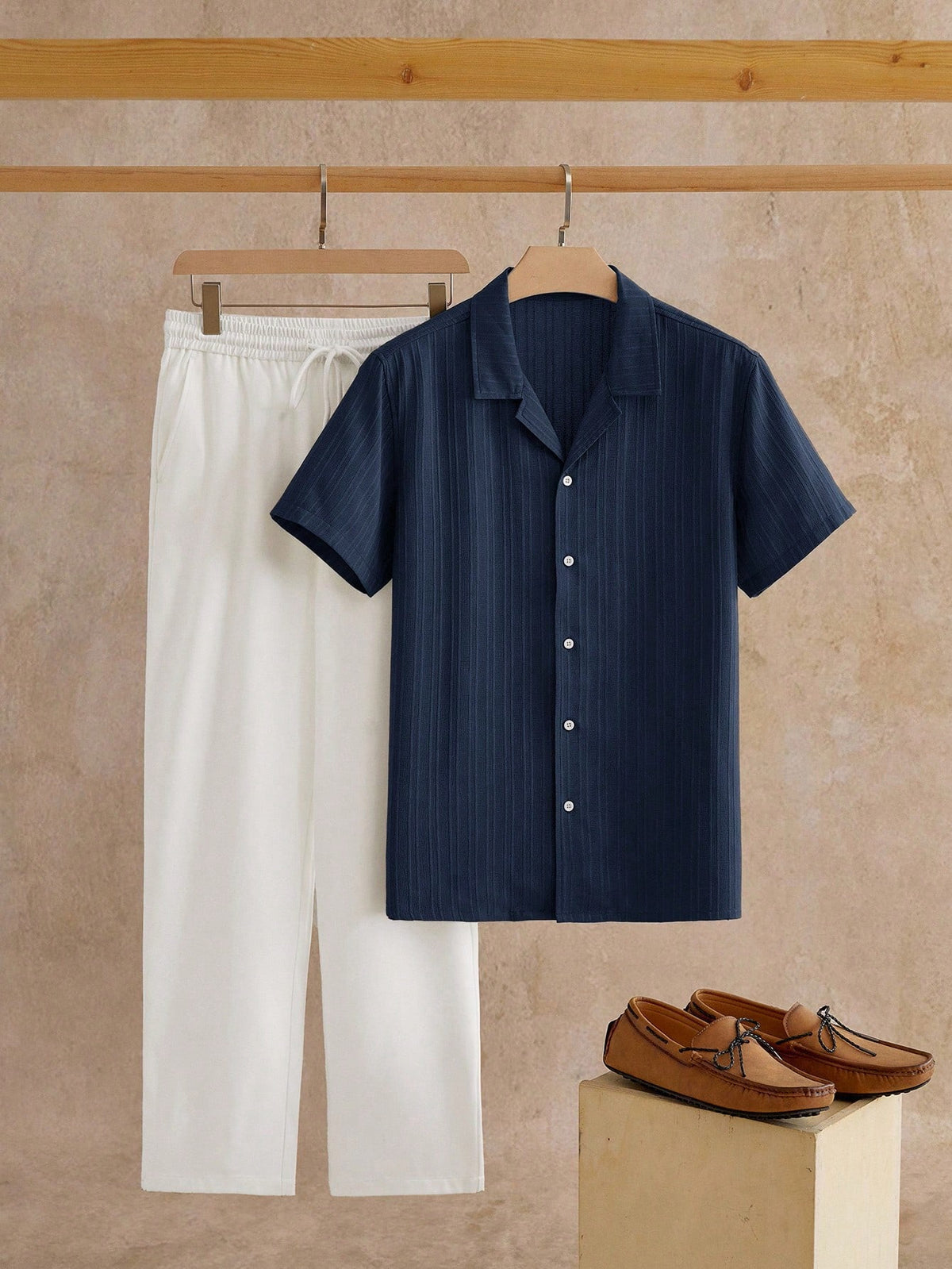 AKNOTIC Men'S Casual Short Sleeve Shirt & Pants Set, Suitable for Everyday Wear 2 Pieces Set, Summer, Cozy Outfits, Vacation, Father'S Day Gifts