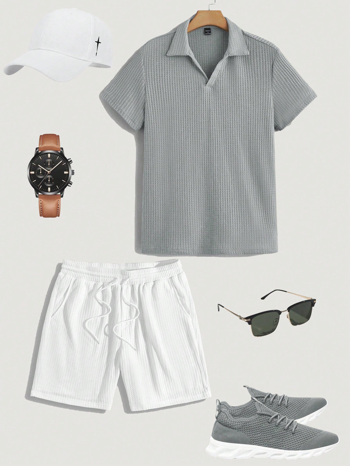 Daypath 2Pcs Men'S Solid Color Short Sleeve T-Shirt and Drawstring Waist Pocket Shorts Set