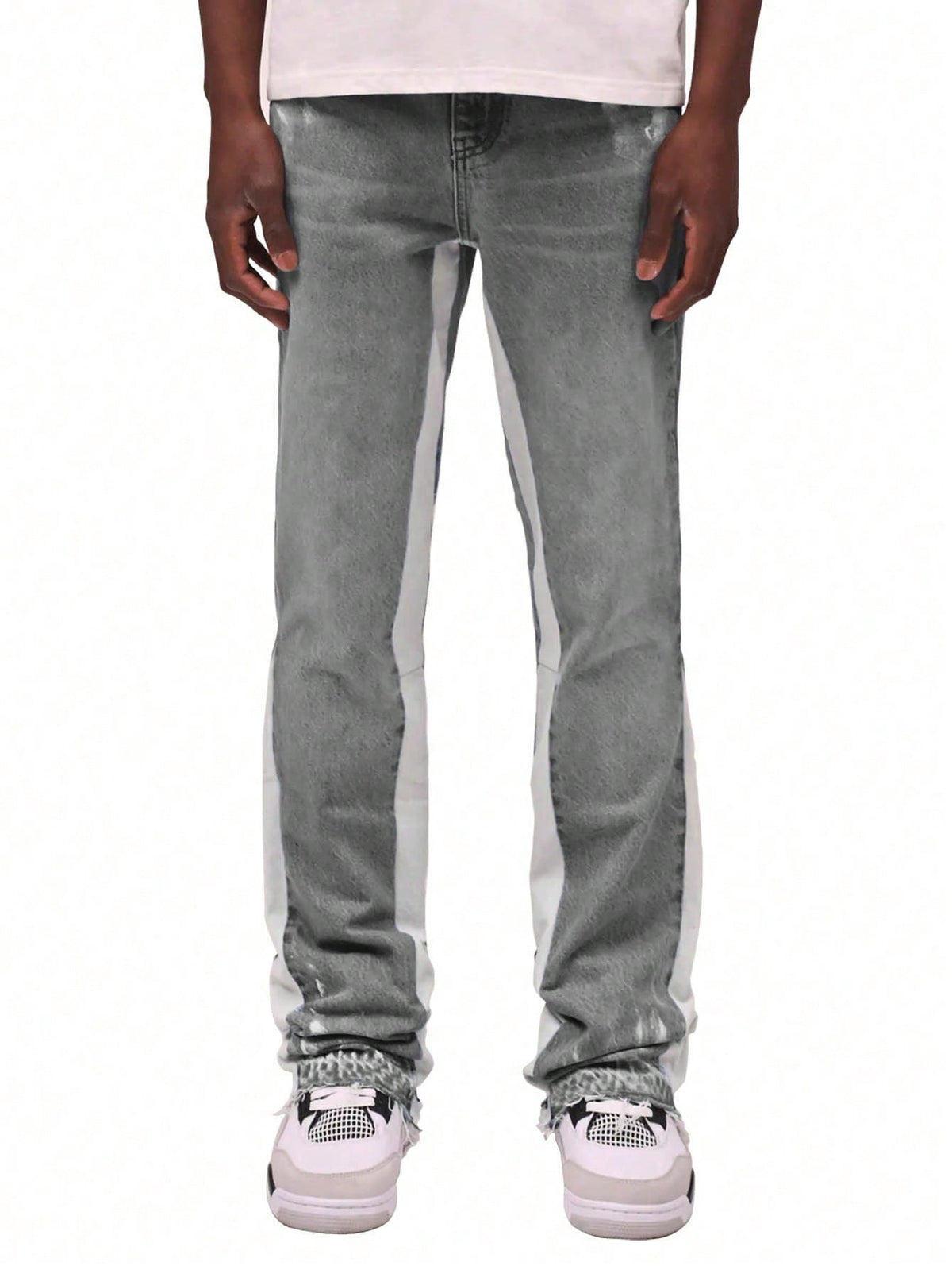 ROMWE MEN Street Life Spring/Summer Casual Men'S Distressed Patchwork Flare Jeans (Random Print)