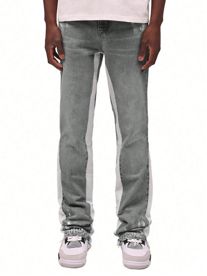 ROMWE MEN Street Life Spring/Summer Casual Men'S Distressed Patchwork Flare Jeans (Random Print)