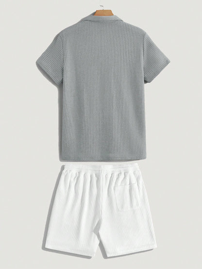 Daypath 2Pcs Men'S Solid Color Short Sleeve T-Shirt and Drawstring Waist Pocket Shorts Set