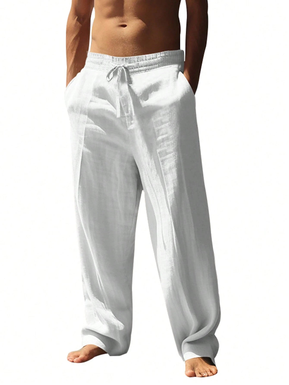 Men'S Spring/Summer Thin Breathable Hip-Hop Linen Casual Lounge Sports Long Pants Beach Straight Leg Hawaiian Solid Color, Vacationcore