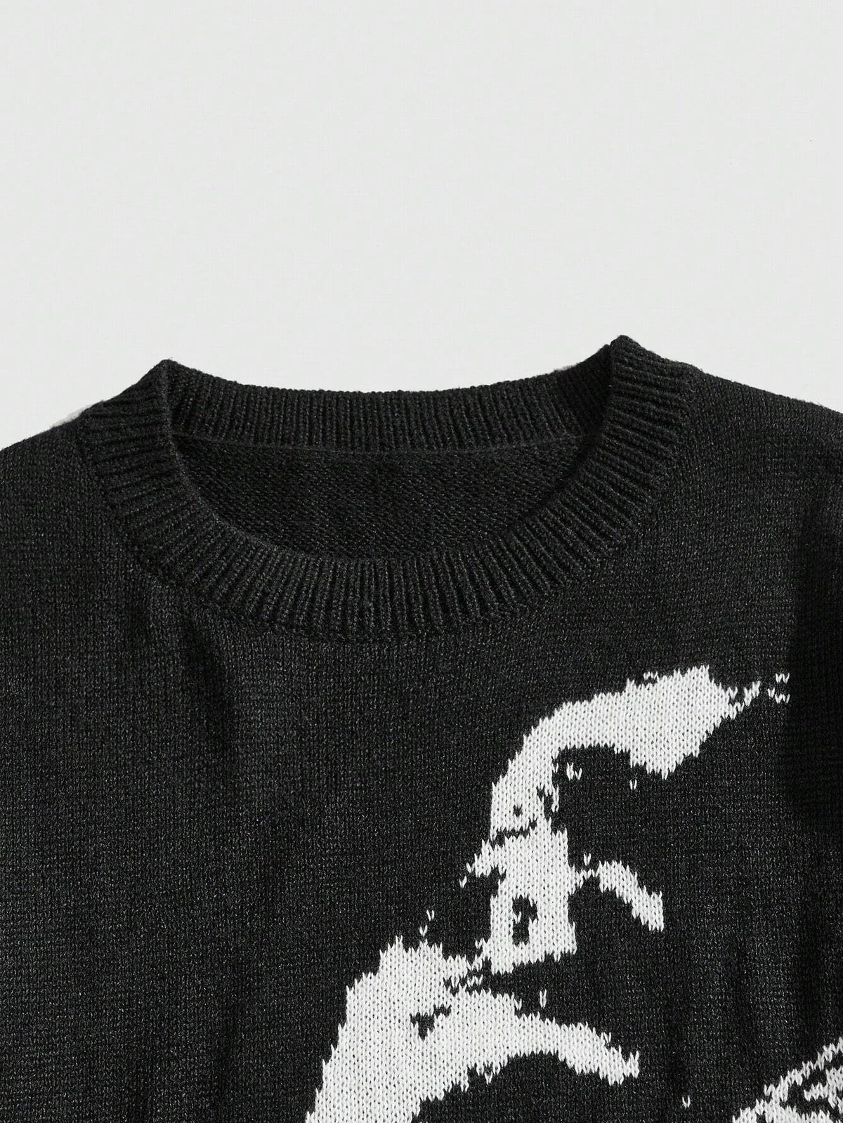 ROMWE MEN Grunge Punk Spring Casual Graphic Men'S Portrait Graphic Distressed Crew Neck Pullover Sweater, for Fall Winter