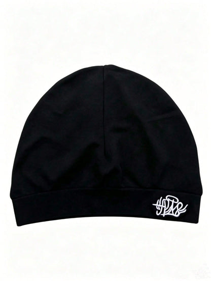 Solid Color Letter Street Style Nylon Embroidered Skull Beanie, All Season Spring Autumn Knit Hat, Outdoor Running Soft High Elastic Knit Hat