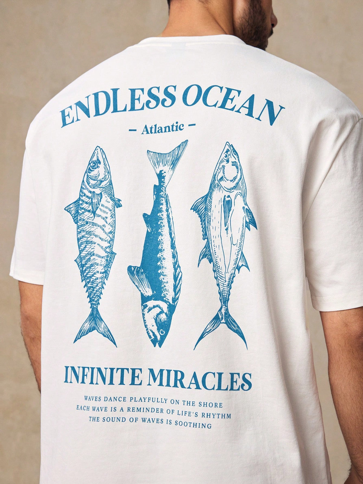 HIMLAND Men'S Casual Fish Graphic Print Loose Drop Shoulder Crew Neck Short Sleeve T-Shirt, White Funny Oversized Beach Tee, Summer Vacation Gifts, Football