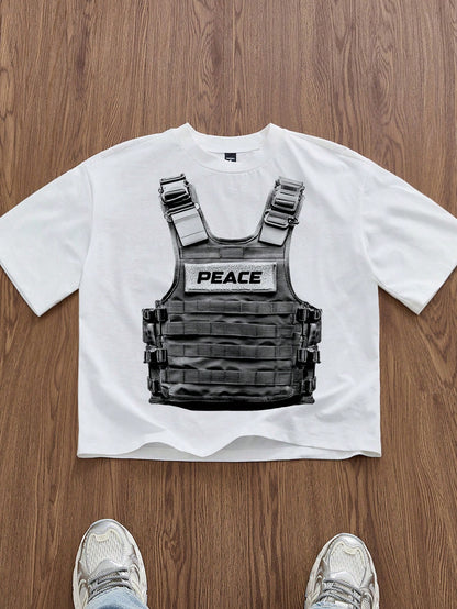 SWAVVY Men'S White Boxy Cropped T-Shirt, Summer, Couple Things