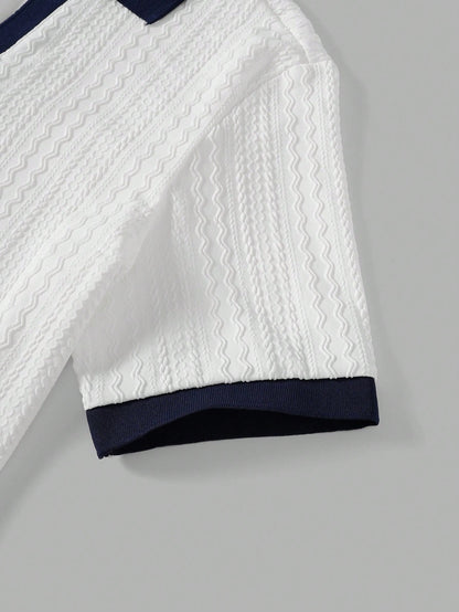 Men'S Contrast Color V-Neck Short Sleeve T-Shirt + Drawstring Elastic Waist Shorts 2Pcs/Set