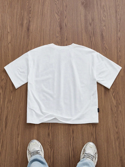 SWAVVY Men'S White Boxy Cropped T-Shirt, Summer, Couple Things