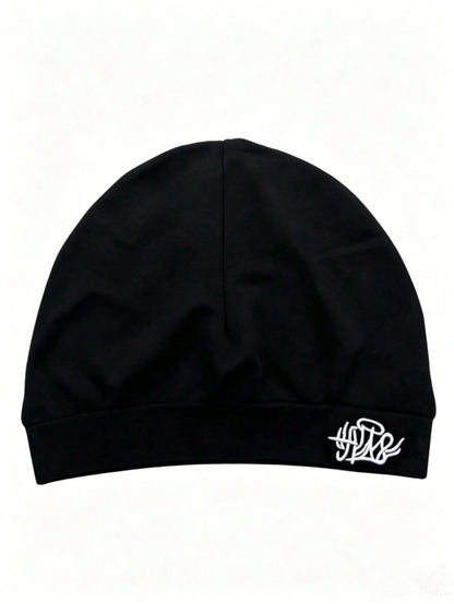 Solid Color Letter Street Style Nylon Embroidered Skull Beanie, All Season Spring Autumn Knit Hat, Outdoor Running Soft High Elastic Knit Hat