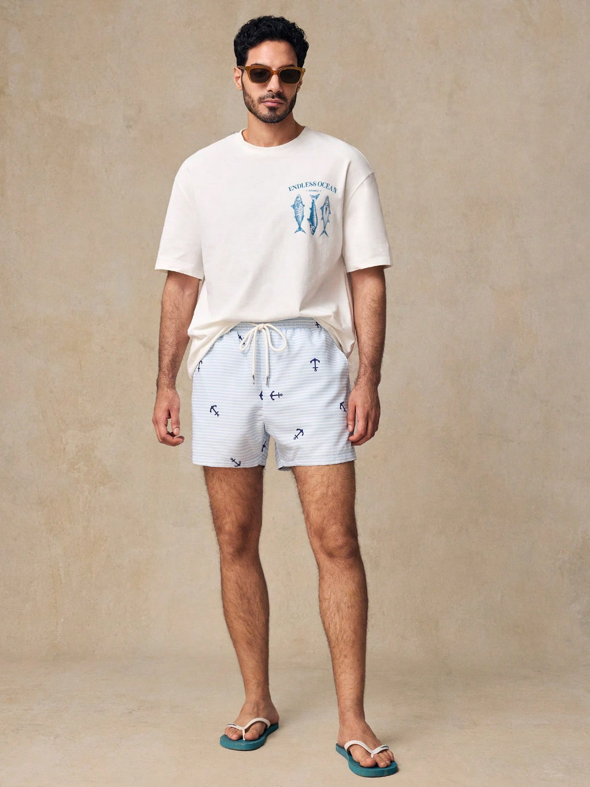 HIMLAND Men'S Casual Fish Graphic Print Loose Drop Shoulder Crew Neck Short Sleeve T-Shirt, White Funny Oversized Beach Tee, Summer Vacation Gifts, Football